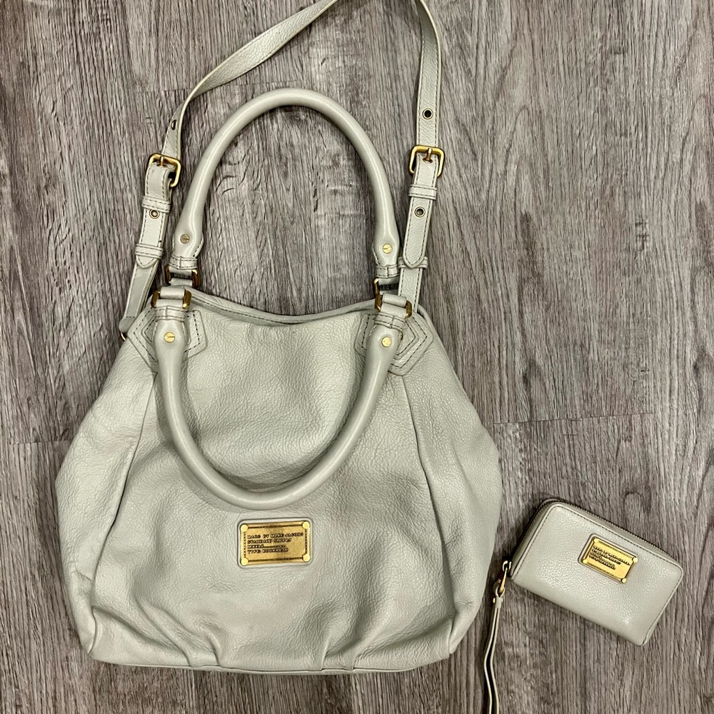 Classic Q Francesca Warm Zinc Pebbled Leather Tote with matching wallet